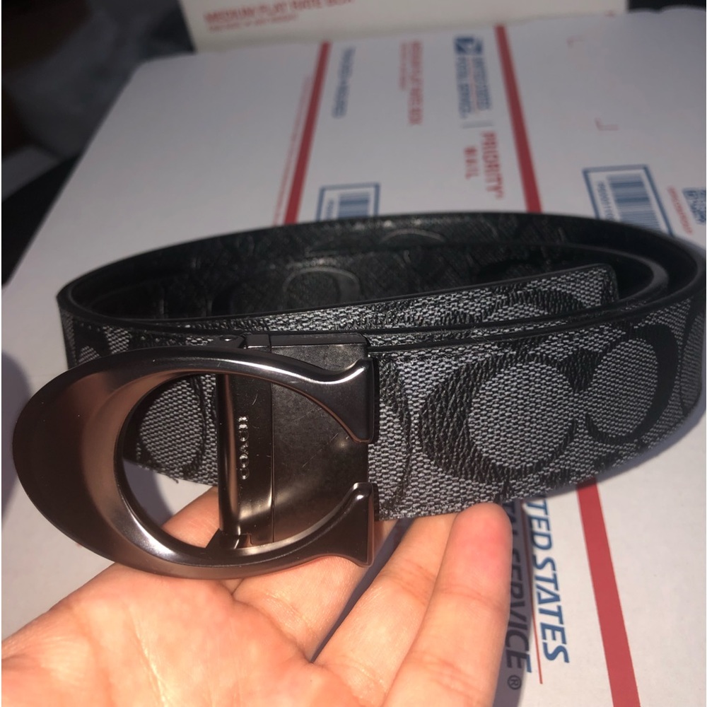 NEW COACH MEN BELT SIGNATURE BUCKLE CUT REVERSIBLE BELT